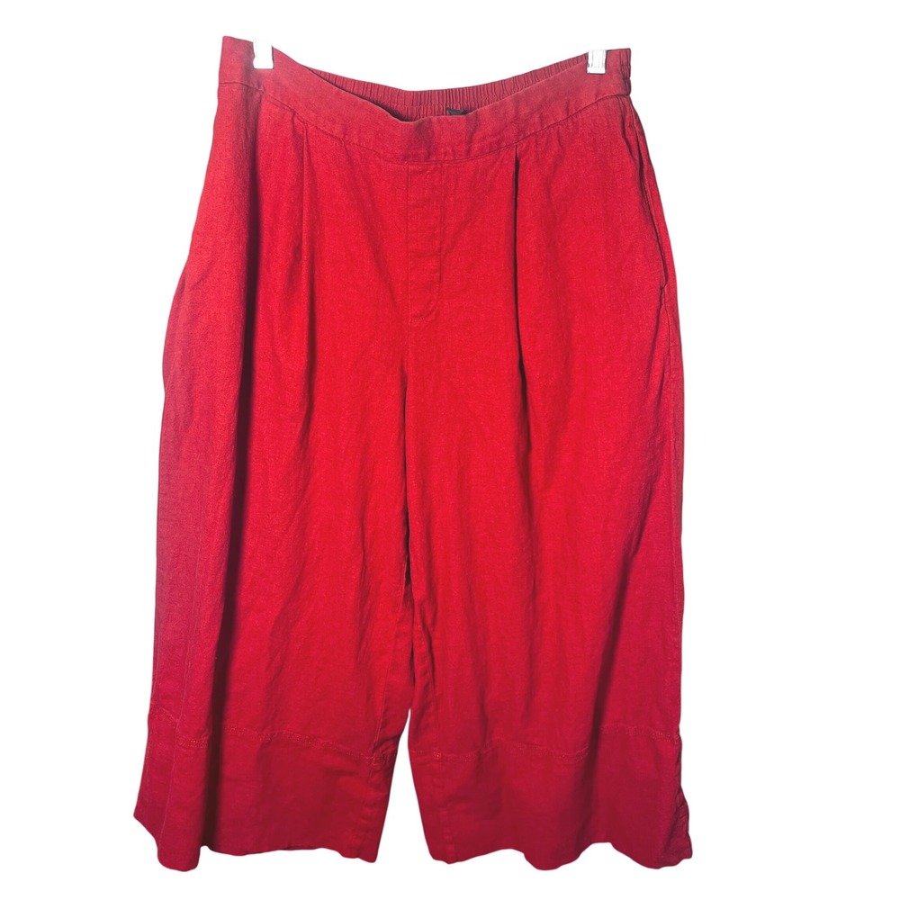Banana Republic Red Linen Blend Wide Leg Crop Pleated Pants Womens Medium Coast